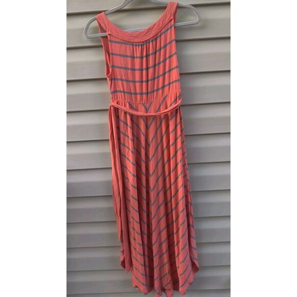 Liz Lang Maternity Womens Size XS TP Maxi Dress Orange Gray Stripe Tie Belt Baby - Picture 5 of 12